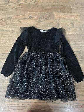 H&M girls black long sleeve dress with silver polka dots, size (8/10)